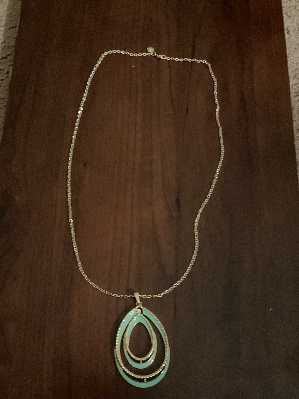 Gold-Tone Necklace with Turquoise Teardrop Pendant - Women's Jewelry